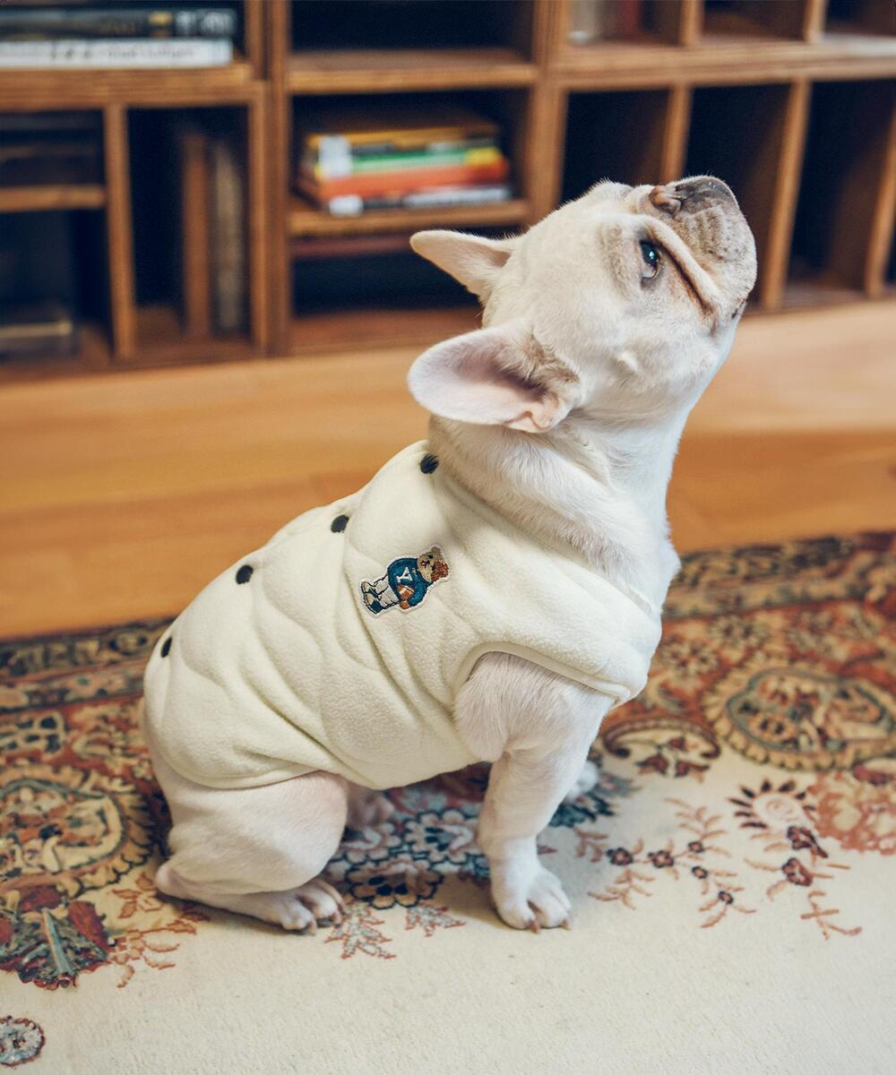 EMBROIDERY DAN DOGGY QUILTING FLEECE JACKET IVORY