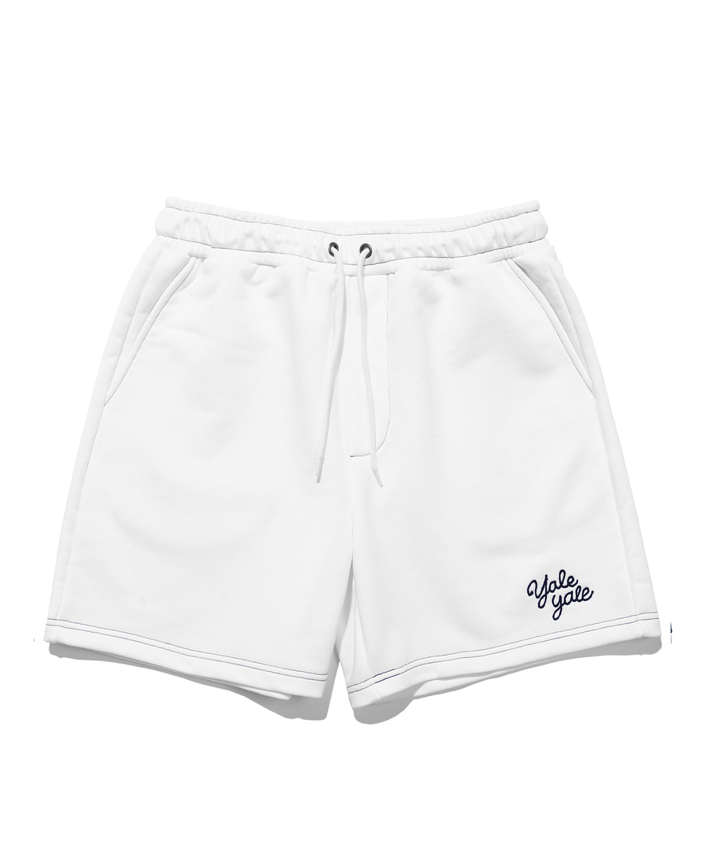 EMBROIDERY CHAIN STITCH Y LOGO SHORTS WHITE