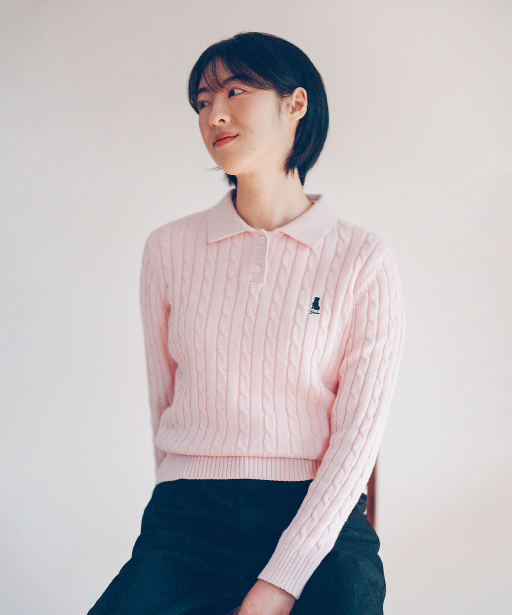 WOMENS HERITAGE DAN CABLE POLO KNIT LIGHT PINK