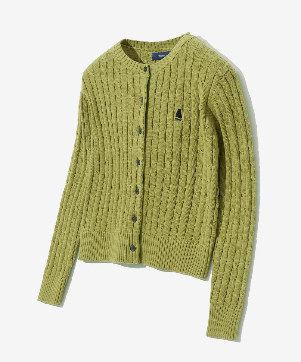 WOMENS HERITAGE DAN CABLE KNIT CARDIGAN OLIVE LIME