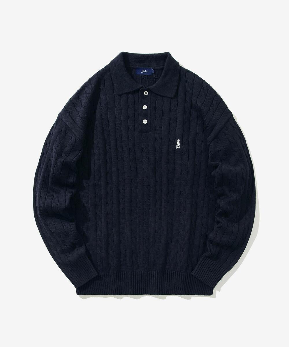 HERITAGE DAN CABLE POLO KNIT NAVY