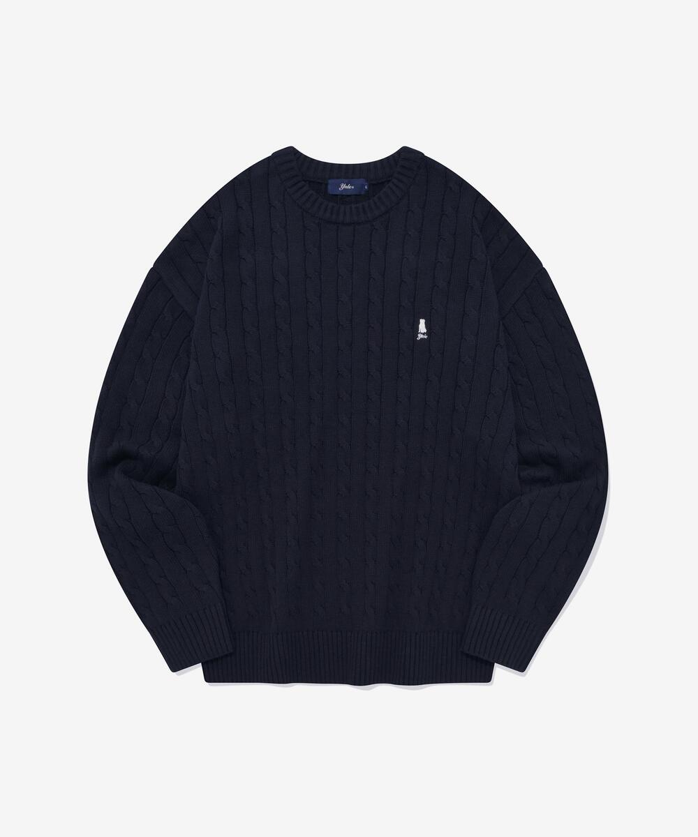 HERITAGE DAN CABLE ROUND KNIT NAVY