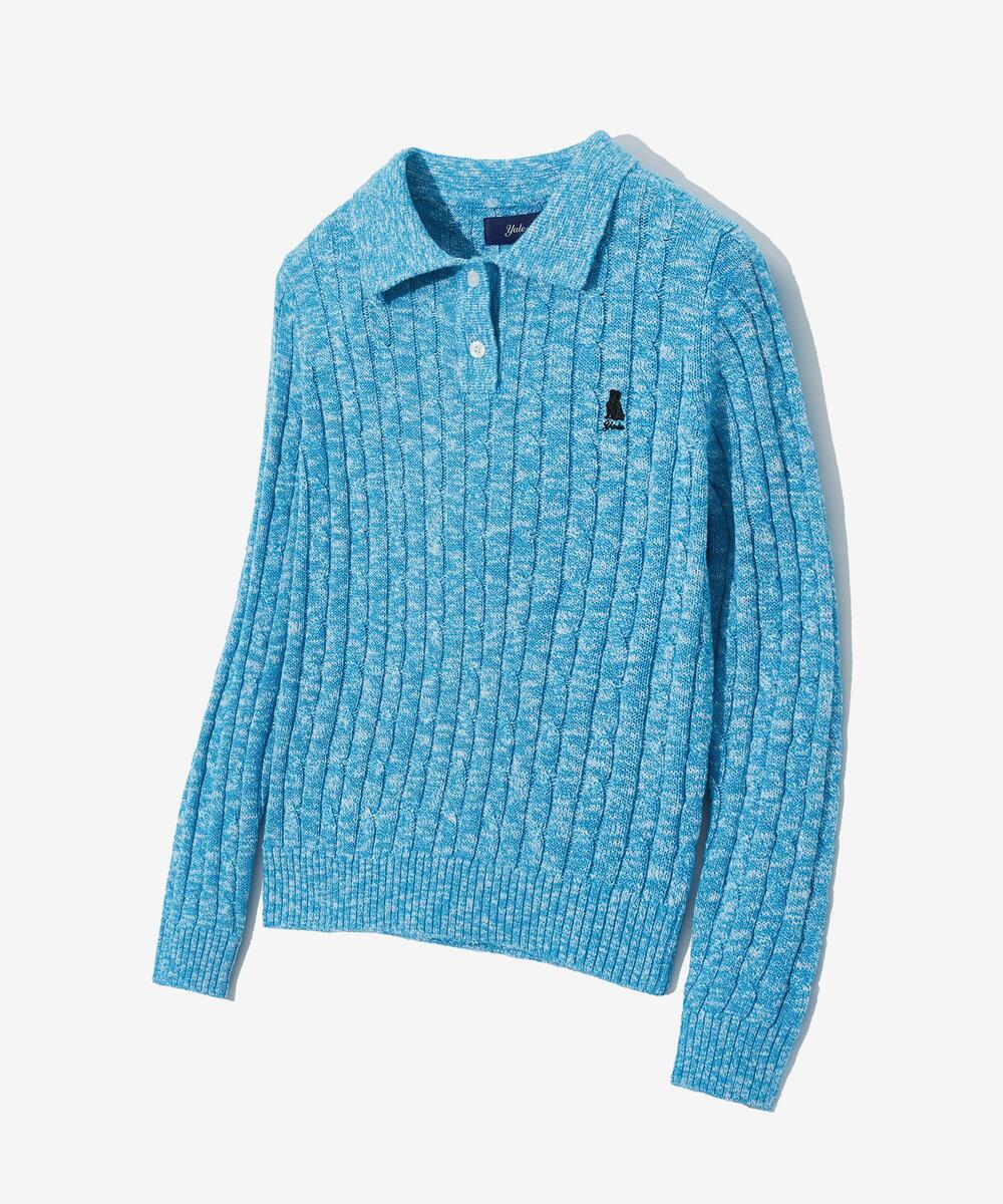 WOMENS HERITAGE DAN CABLE POLO KNIT BLUE MIX