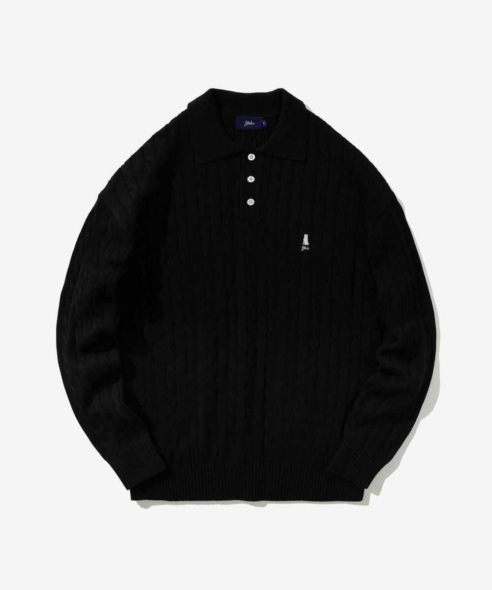HERITAGE DAN CABLE POLO KNIT BLACK