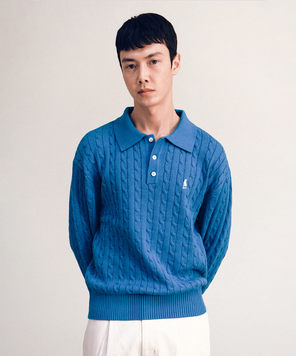 HERITAGE DAN CABLE POLO KNIT BLUE