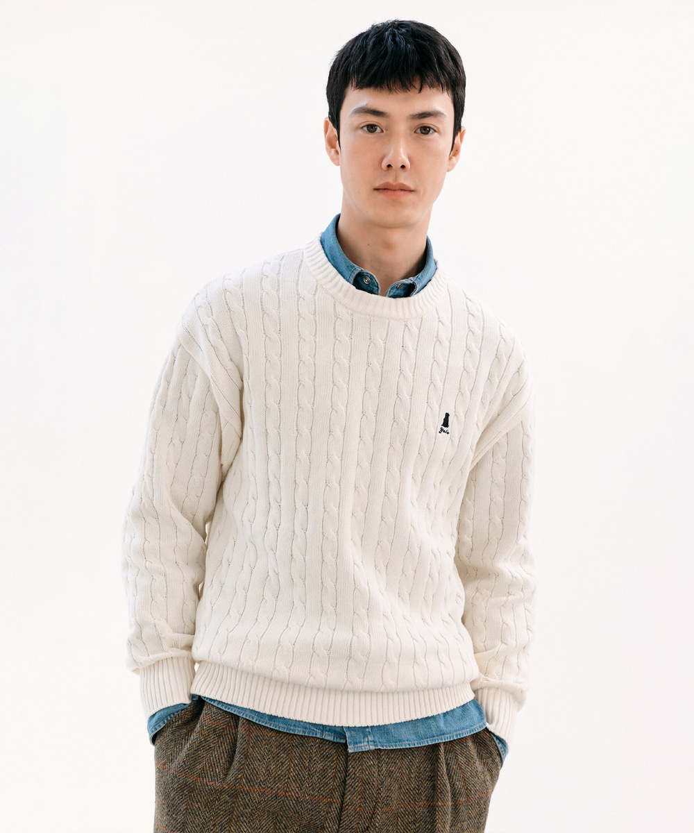 HERITAGE DAN CABLE ROUND KNIT IVORY