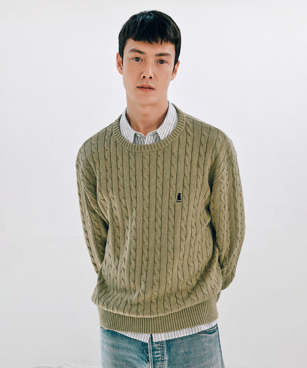HERITAGE DAN CABLE ROUND KNIT OLIVE