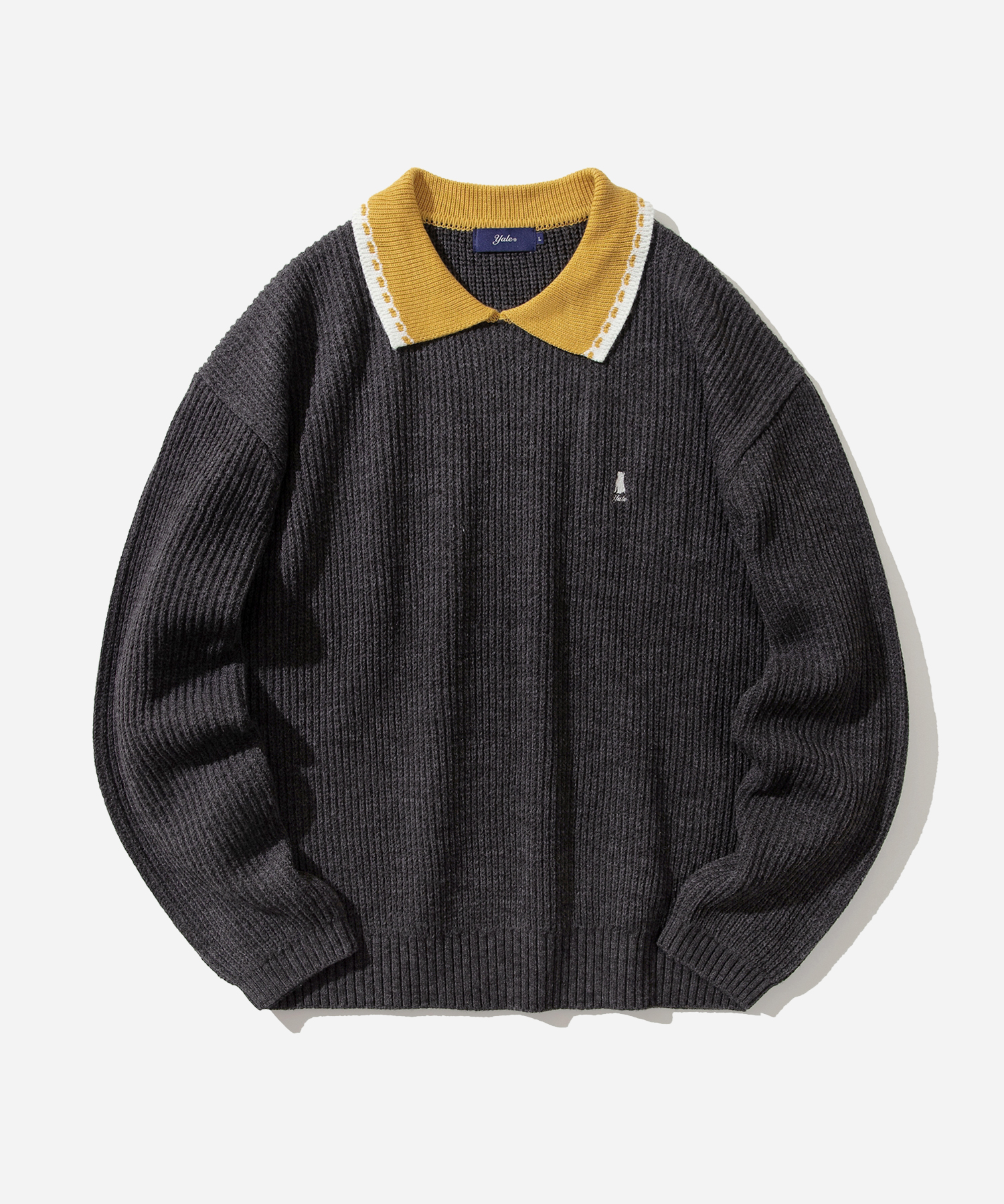 HERITAGE DAN COLLAR POINT KNIT CHARCOAL