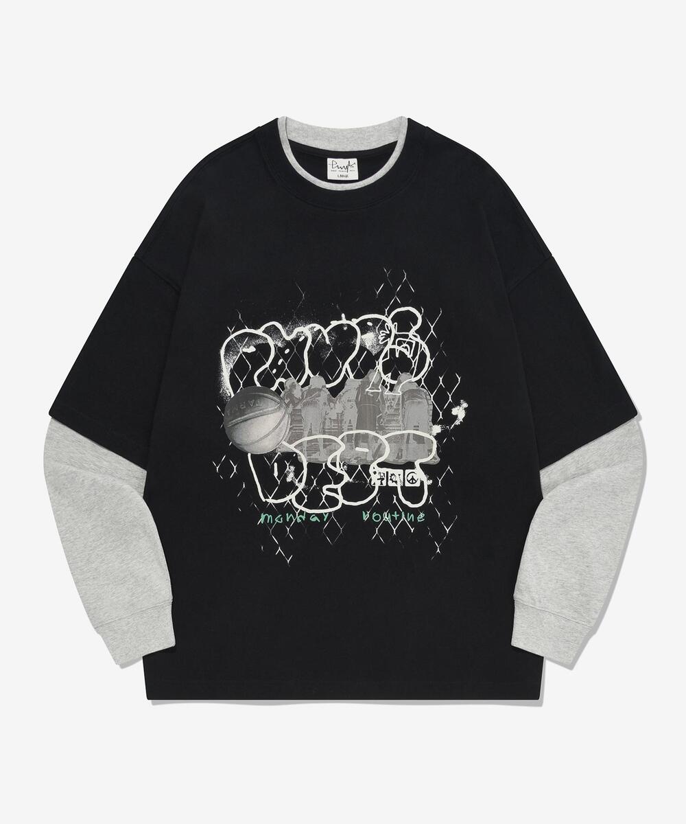 PHYPS® COLLAGE BASKETBALL LAYERED LS BLACK