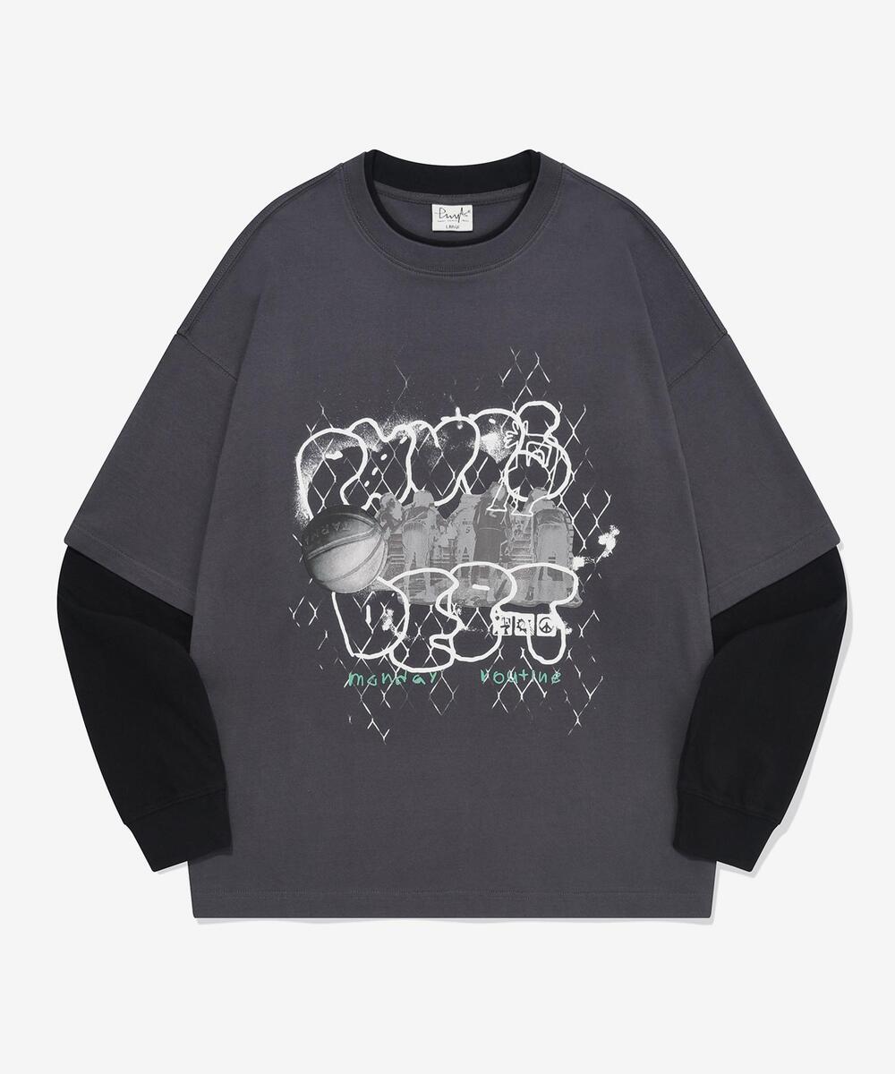 PHYPS® COLLAGE BASKETBALL LAYERED LS CHARCOAL